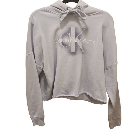 Calvin Klein Tops - Calvin Klein Women's Airbrushed Monogrammed Logo Cropped Raw Hem Hoodie Size L/G